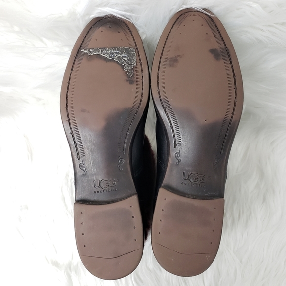 Ugg Inez Sherling Ankle Cuff Leather Boots in Black and Oxford Red Size 7 - Picture 12 of 14